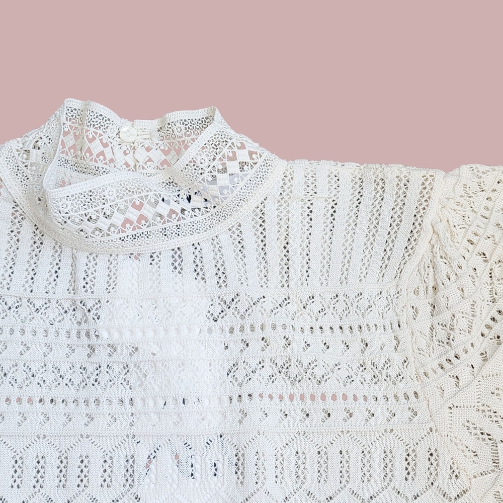 Zara Cream Knit Sweater Blouse Top Women's Size M NEW - Picture 3 of 5
